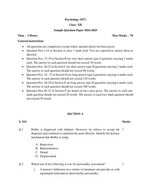 CBSE Class 12 Psychology Sample Question Paper 2024-25