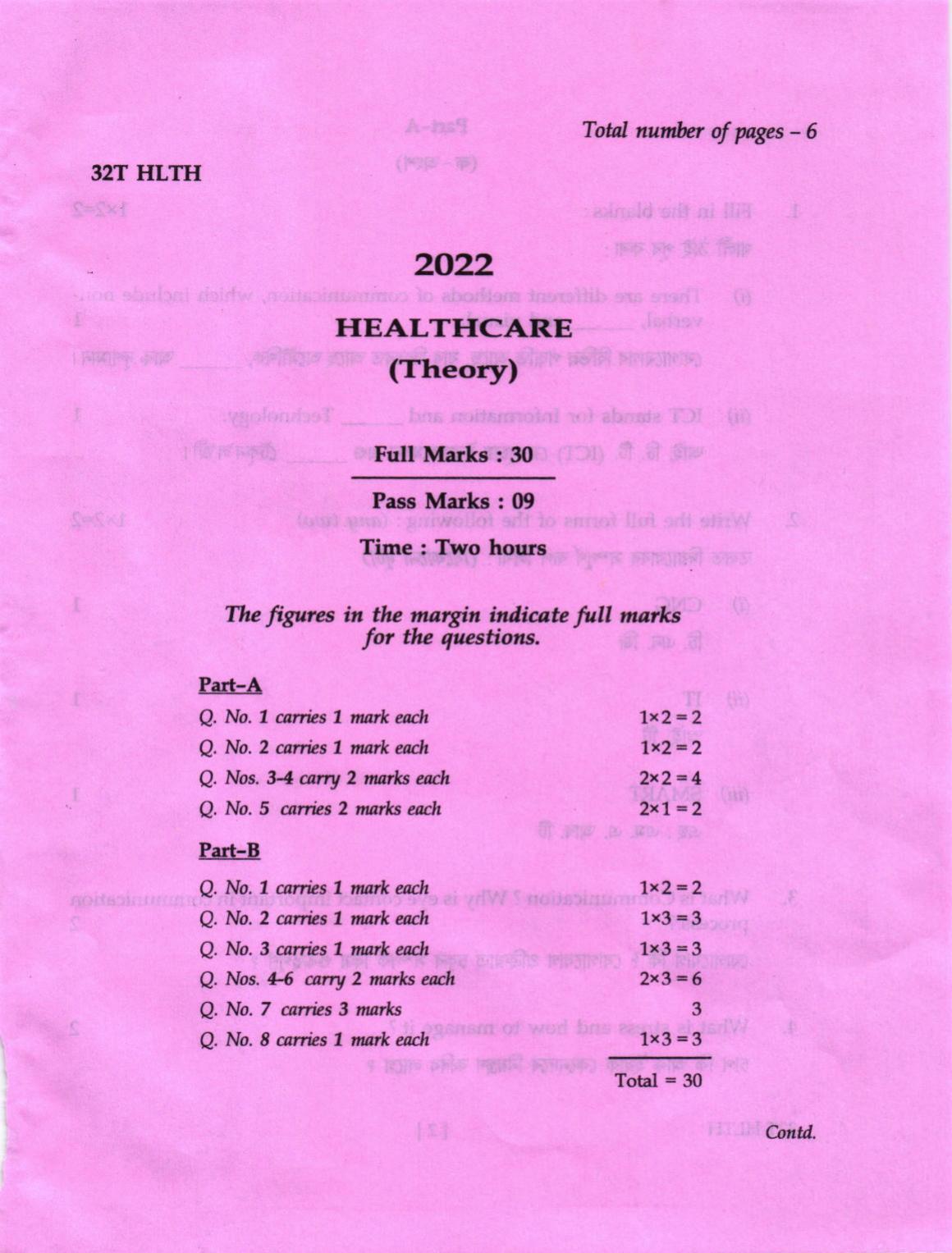 AHSEC Class 12 HLTH Question Papers 2022 - Page 1