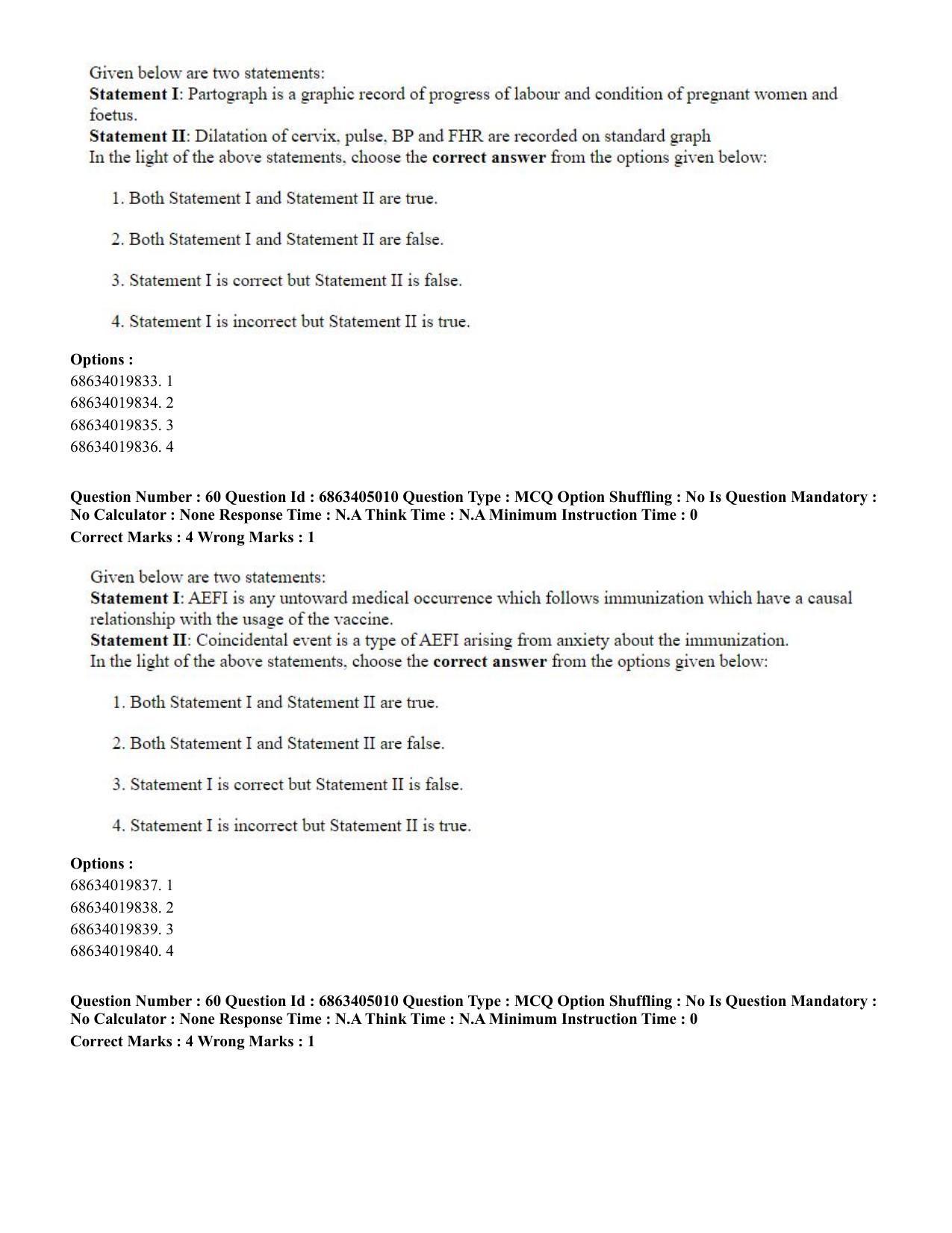 CUET PG 2023: COQP19 – Public Health (Eng.) - Shift 1 (5-06-2023) Question Paper - Page 60