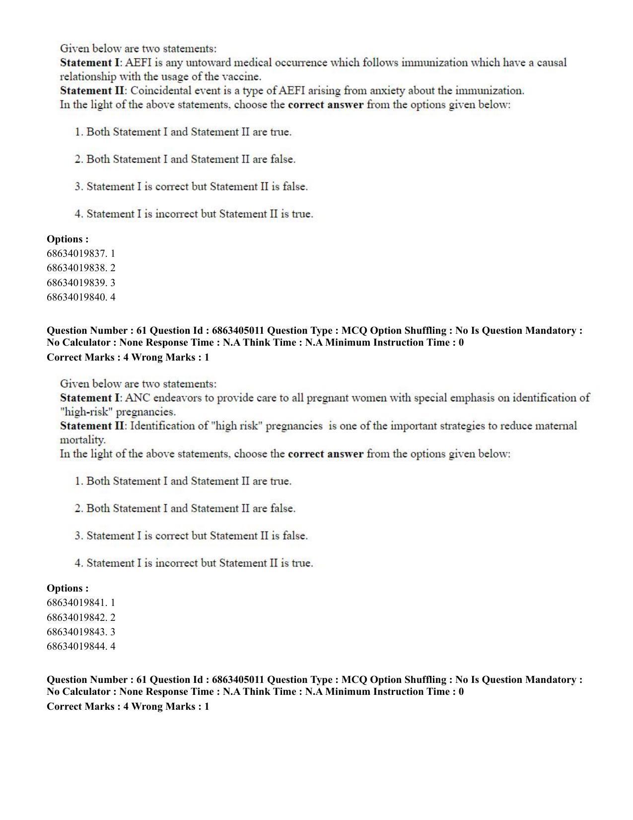 CUET PG 2023: COQP19 – Public Health (Eng.) - Shift 1 (5-06-2023) Question Paper - Page 61