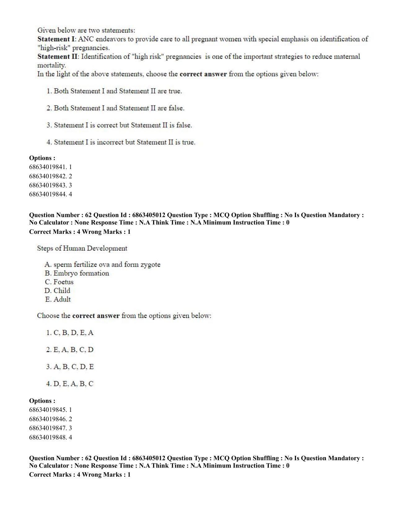 CUET PG 2023: COQP19 – Public Health (Eng.) - Shift 1 (5-06-2023) Question Paper - Page 62