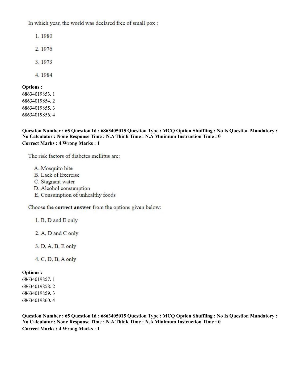 CUET PG 2023: COQP19 – Public Health (Eng.) - Shift 1 (5-06-2023) Question Paper - Page 65