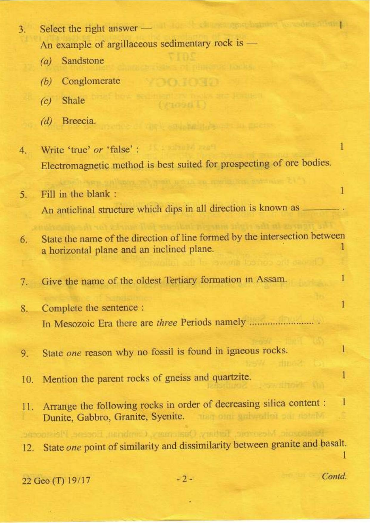 COHSEM Class 12 Geology 2017 Question Papers - Page 2