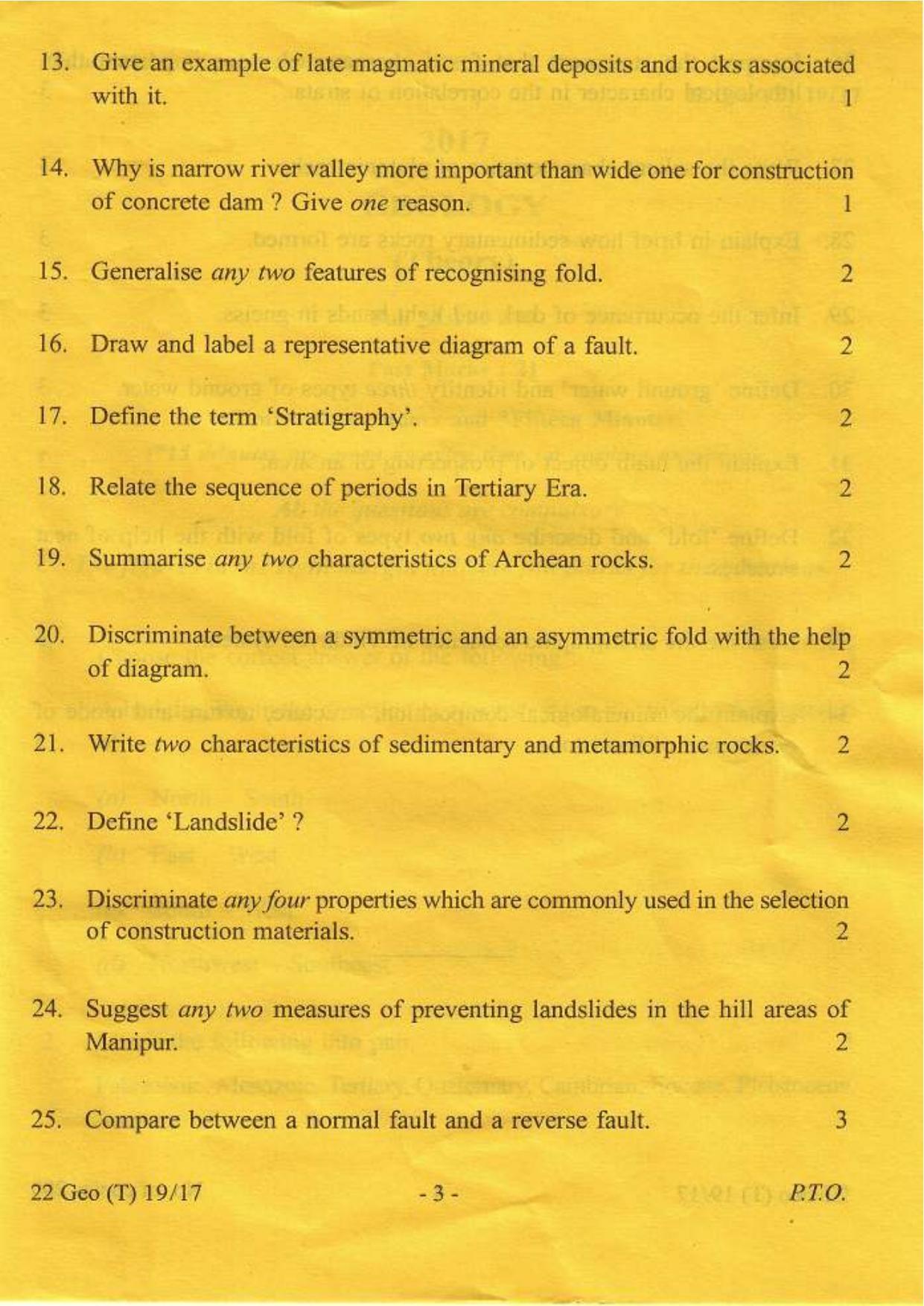 COHSEM Class 12 Geology 2017 Question Papers - Page 3