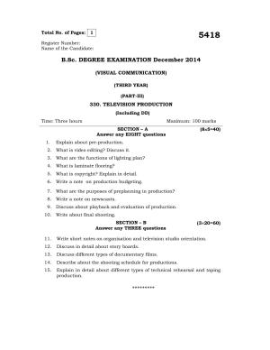 Annamalai University Television Production B.Sc Visual Communication December 2014 Question Papers