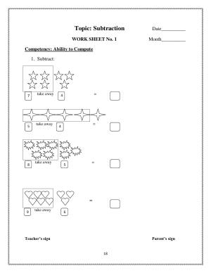 Worksheet for Class 1 Maths Subtraction Assigment 1