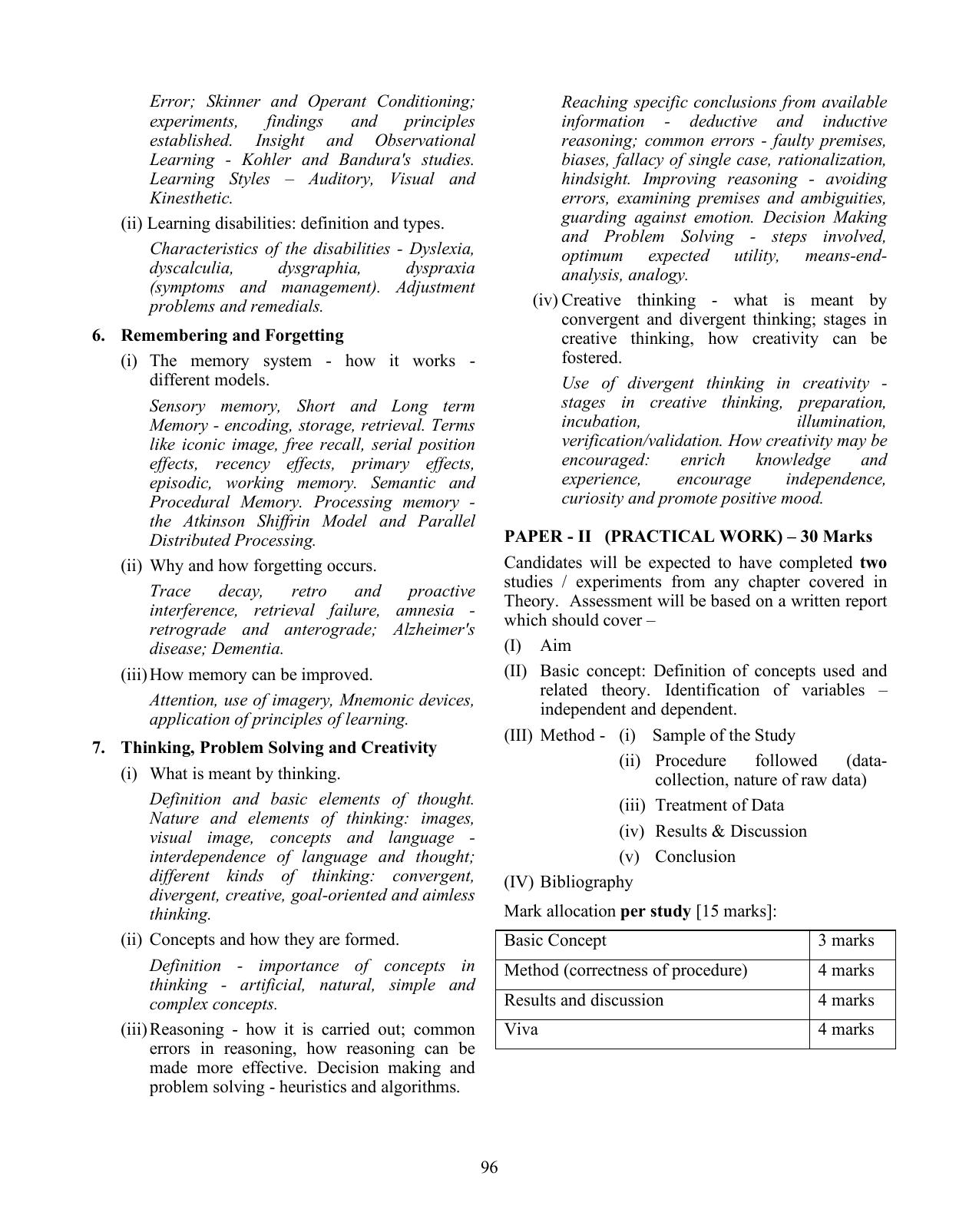 ISC Class XI & XII Psychology Syllabus - Page 3