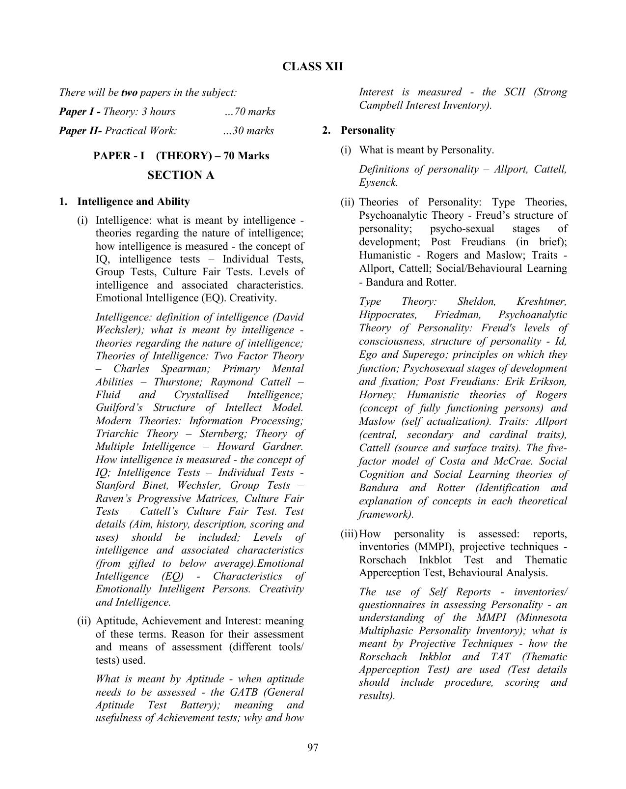 ISC Class XI & XII Psychology Syllabus - Page 4