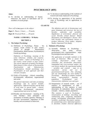 ISC Class XI & XII Psychology Syllabus