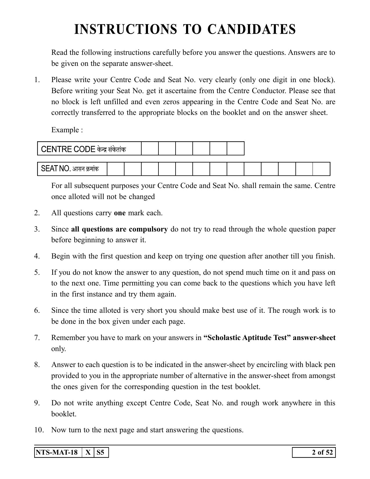 Maharashtra NTSE 2019 SAT (English) Question Paper - Page 2