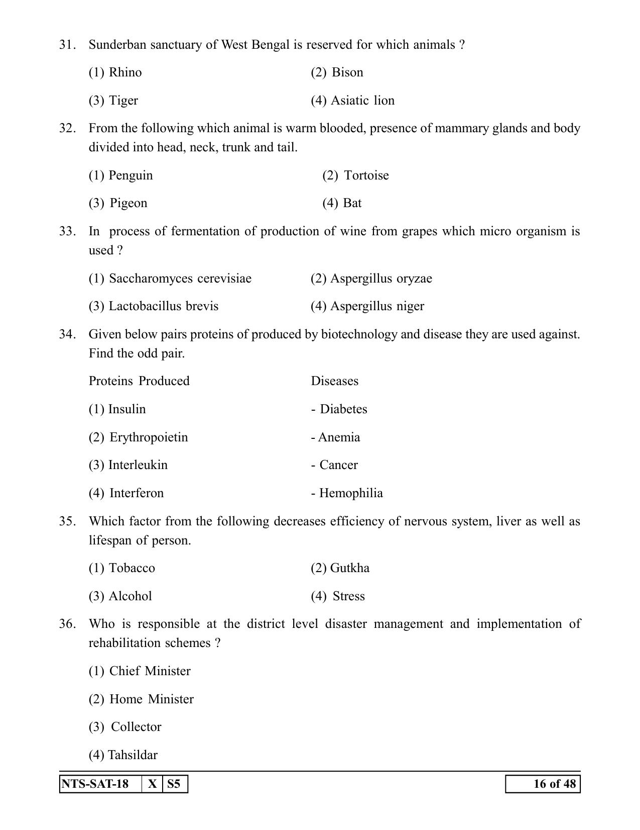 Maharashtra NTSE 2019 SAT (English) Question Paper - Page 16