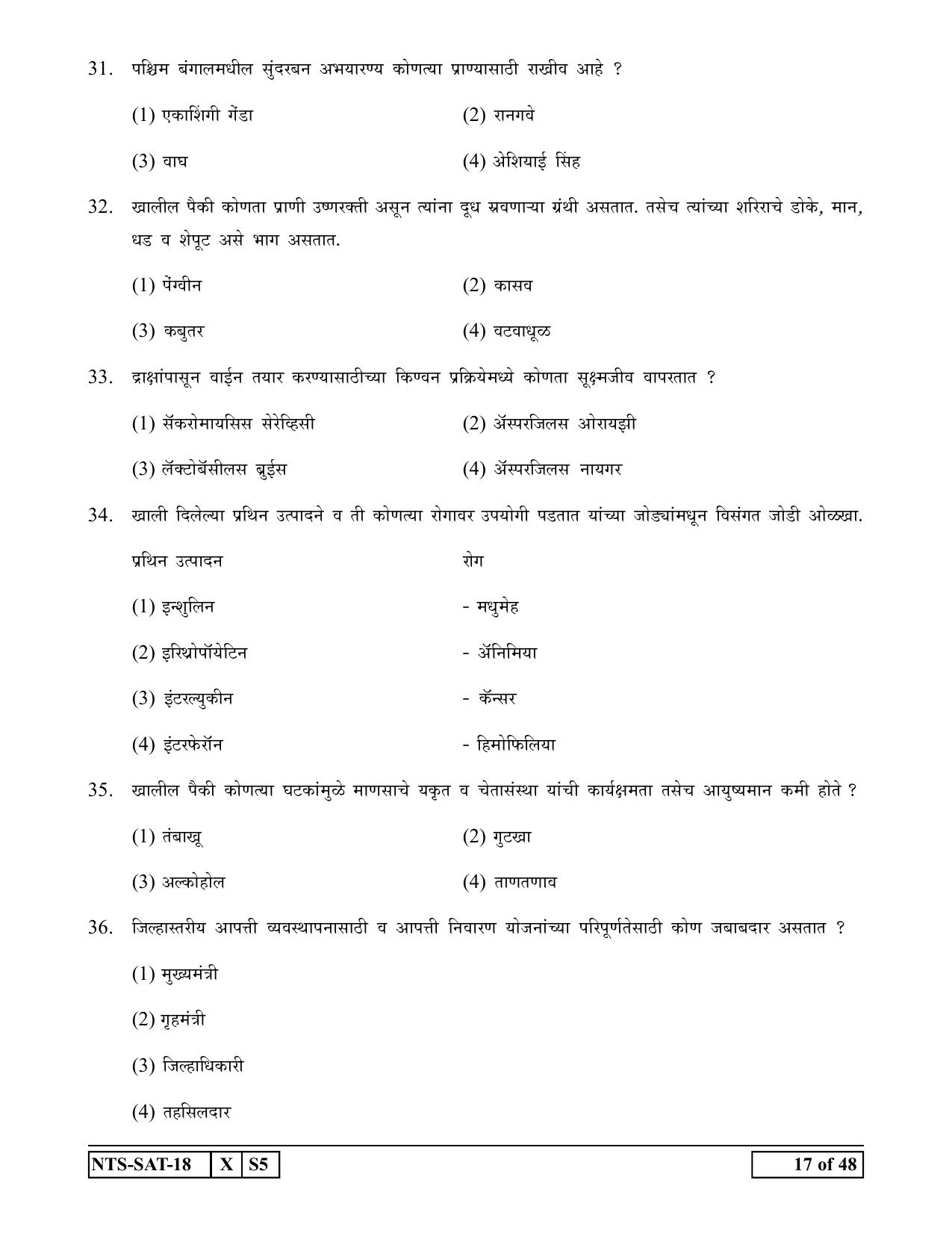 Maharashtra NTSE 2019 SAT (English) Question Paper - Page 17