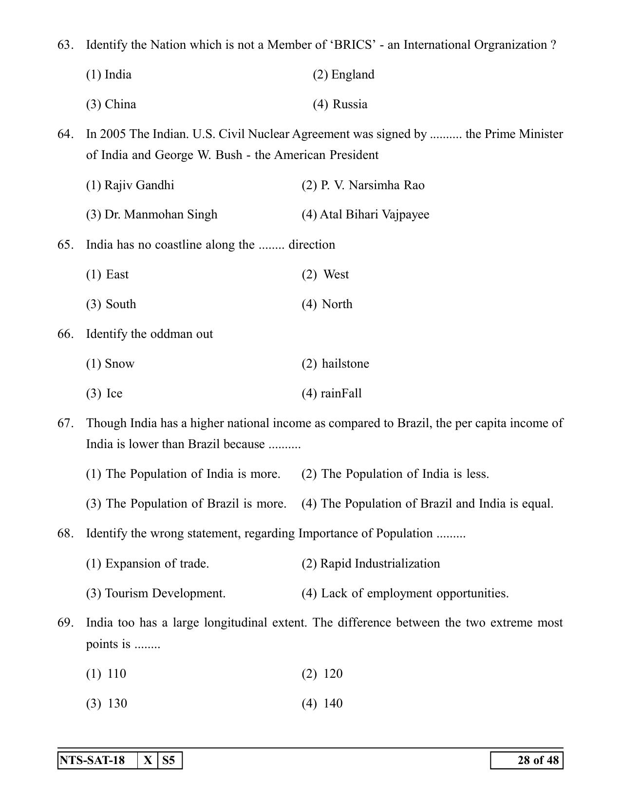 Maharashtra NTSE 2019 SAT (English) Question Paper - Page 28