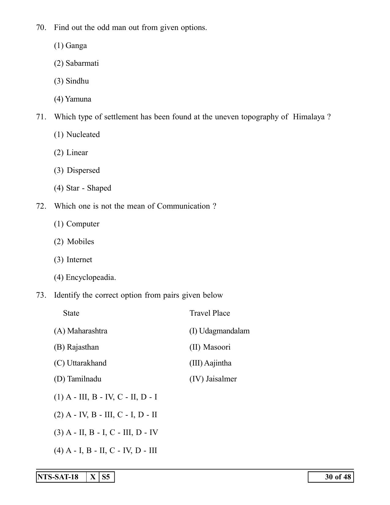 Maharashtra NTSE 2019 SAT (English) Question Paper - Page 30
