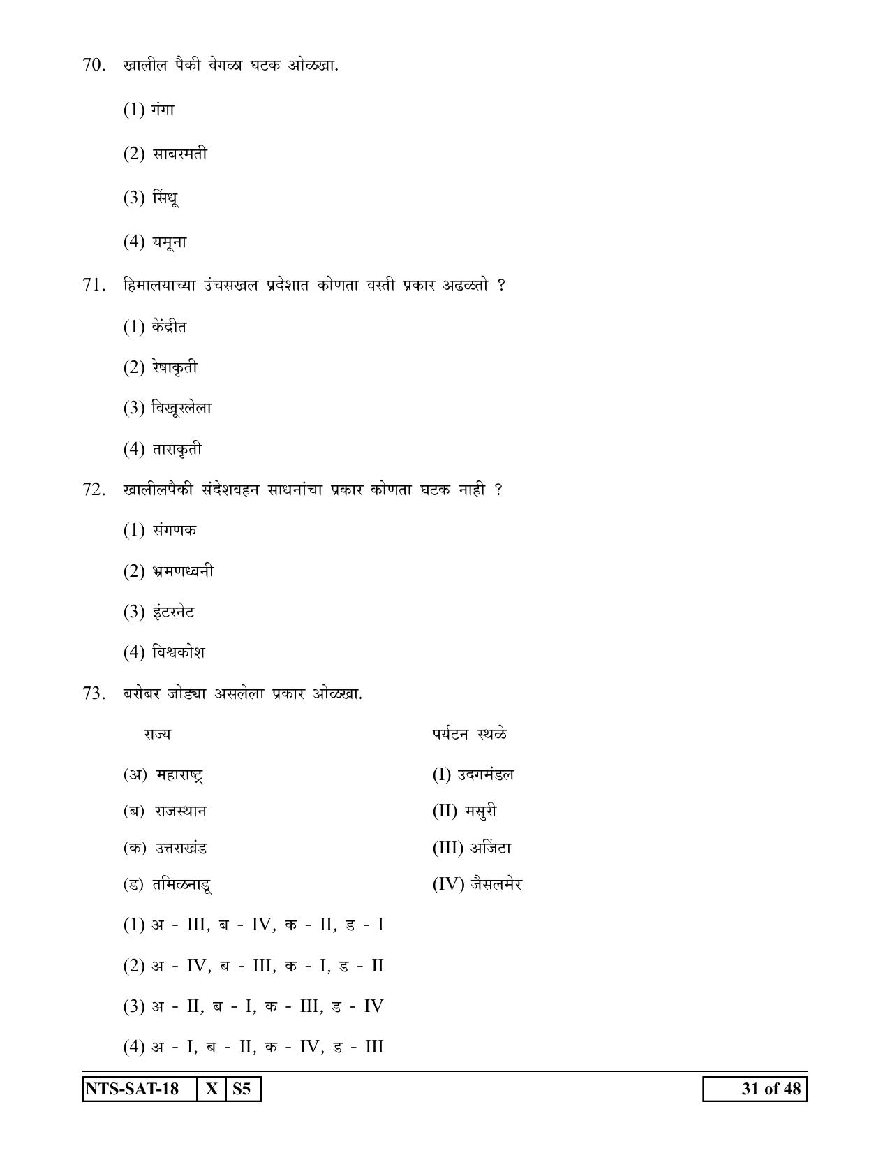 Maharashtra NTSE 2019 SAT (English) Question Paper - Page 31