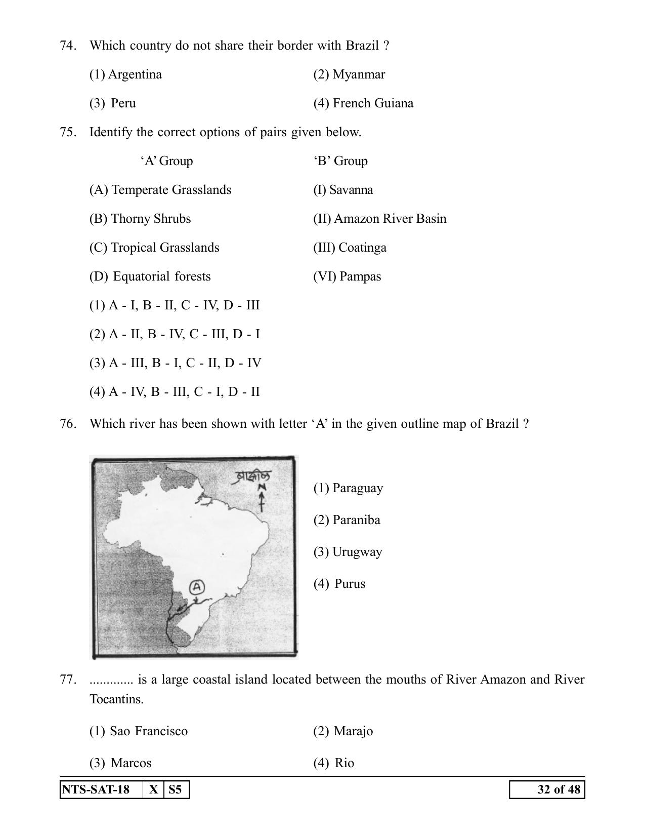 Maharashtra NTSE 2019 SAT (English) Question Paper - Page 32