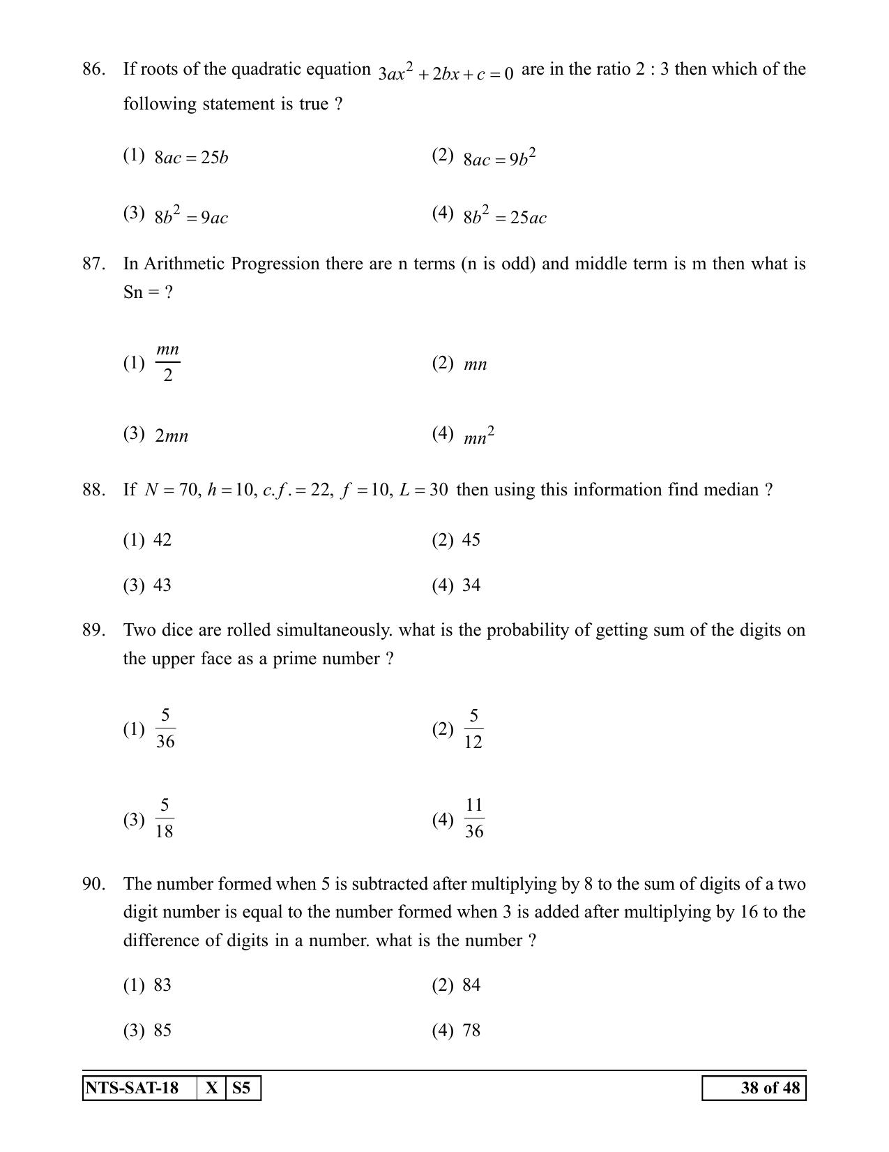 Maharashtra NTSE 2019 SAT (English) Question Paper - Page 38