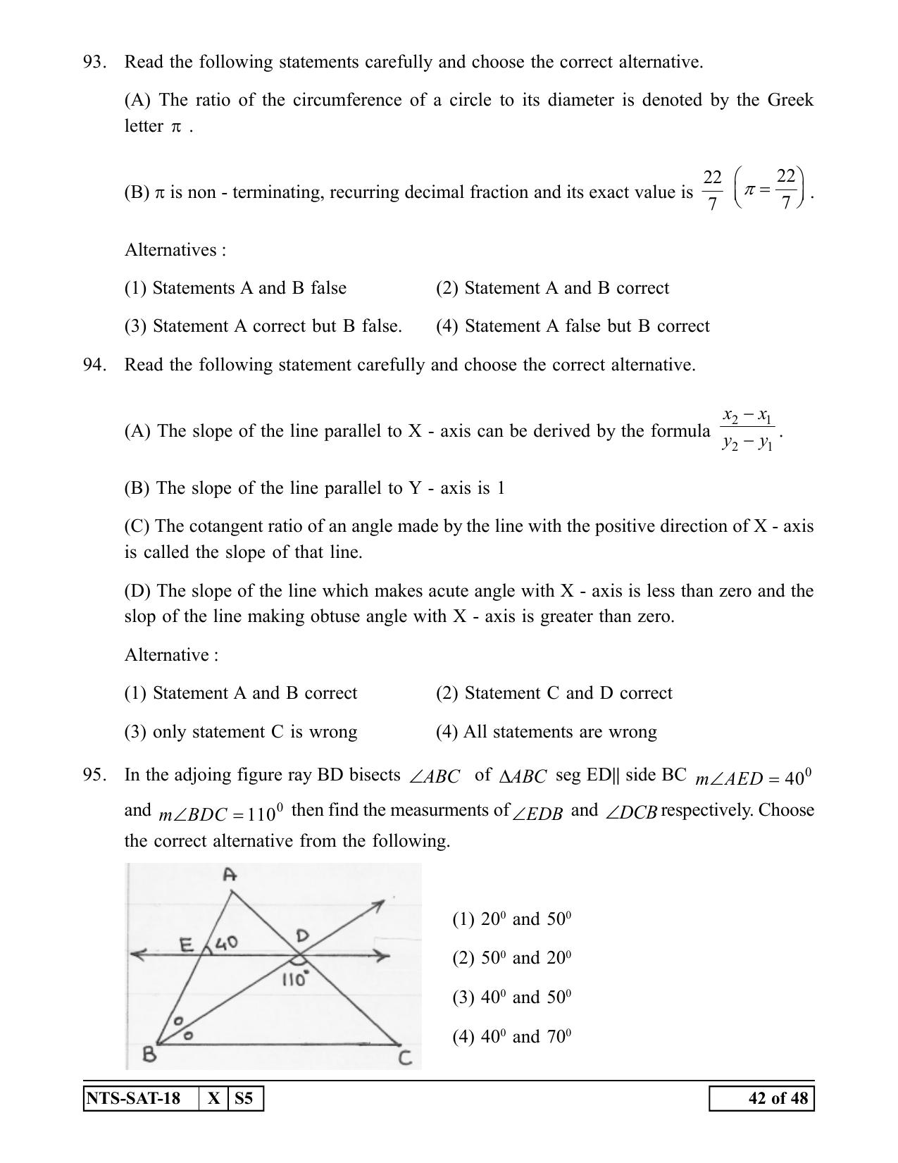 Maharashtra NTSE 2019 SAT (English) Question Paper - Page 42