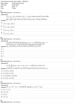 JEE Mains 2022: B Arch & B Planning Telugu (Shift A2) 23-06-2022 Question Paper