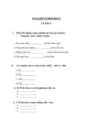 Worksheet for Class 5 English Assignment 14