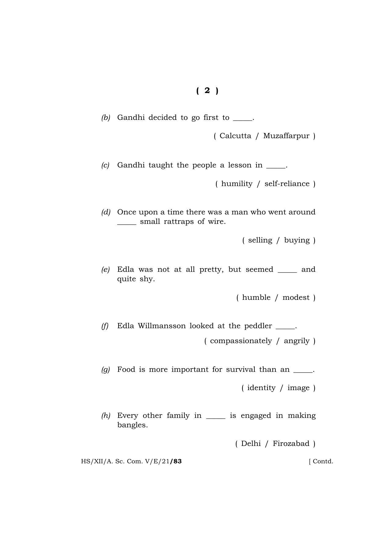 Meghalaya Board (MBOSE) Class 12 ELECTIVE ENGLISH  (HS-XII-A. Sc. Com. V-E-21) 2021 Question Paper - Page 2