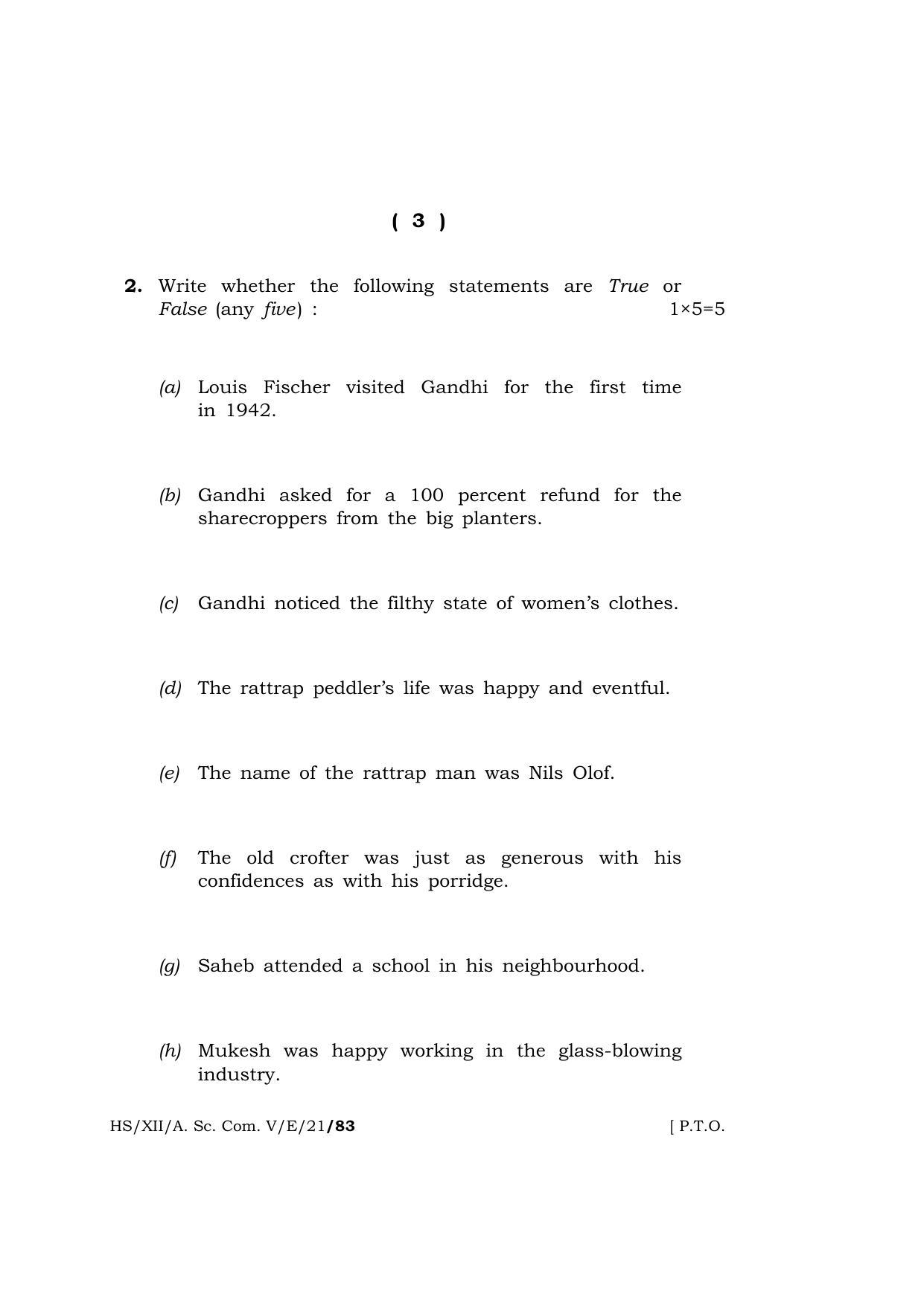 Meghalaya Board (MBOSE) Class 12 ELECTIVE ENGLISH  (HS-XII-A. Sc. Com. V-E-21) 2021 Question Paper - Page 3