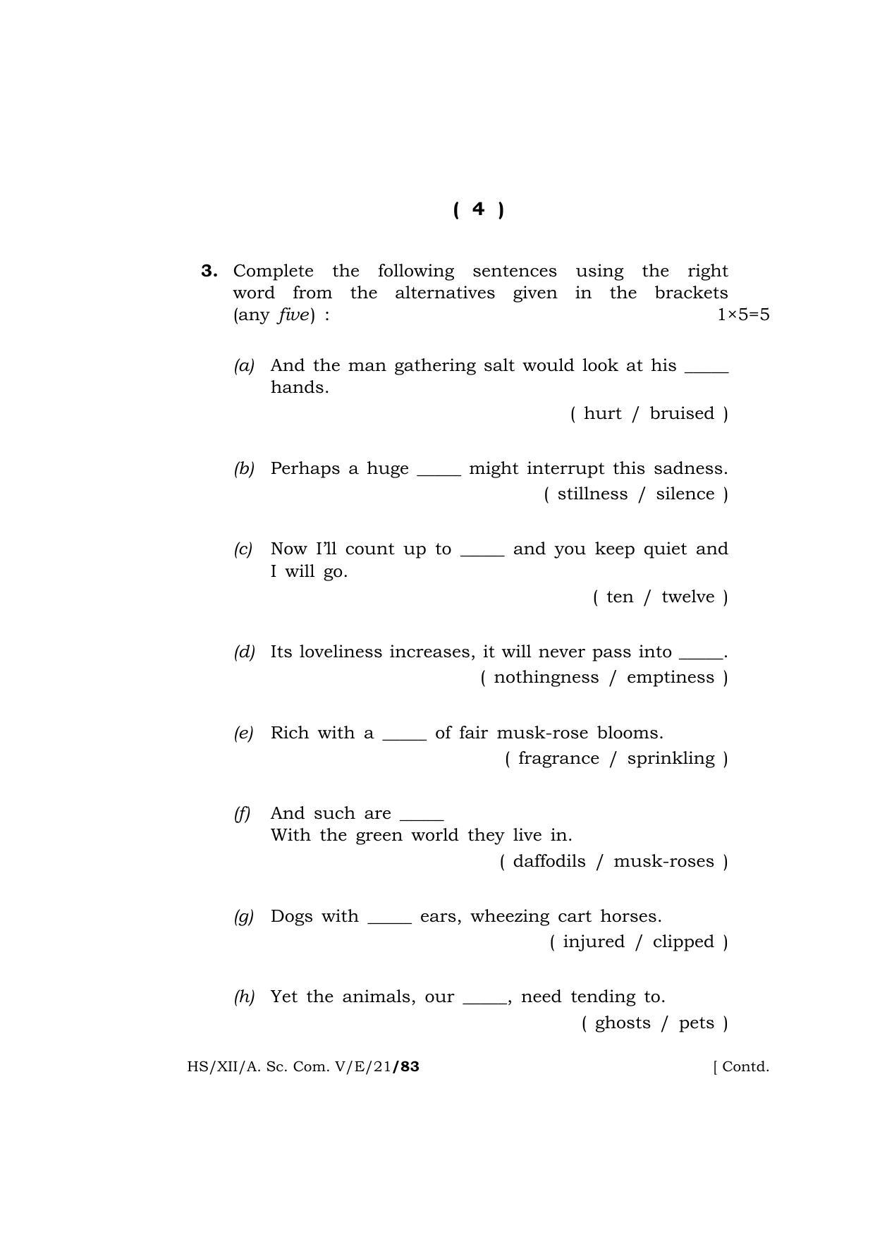 Meghalaya Board (MBOSE) Class 12 ELECTIVE ENGLISH  (HS-XII-A. Sc. Com. V-E-21) 2021 Question Paper - Page 4