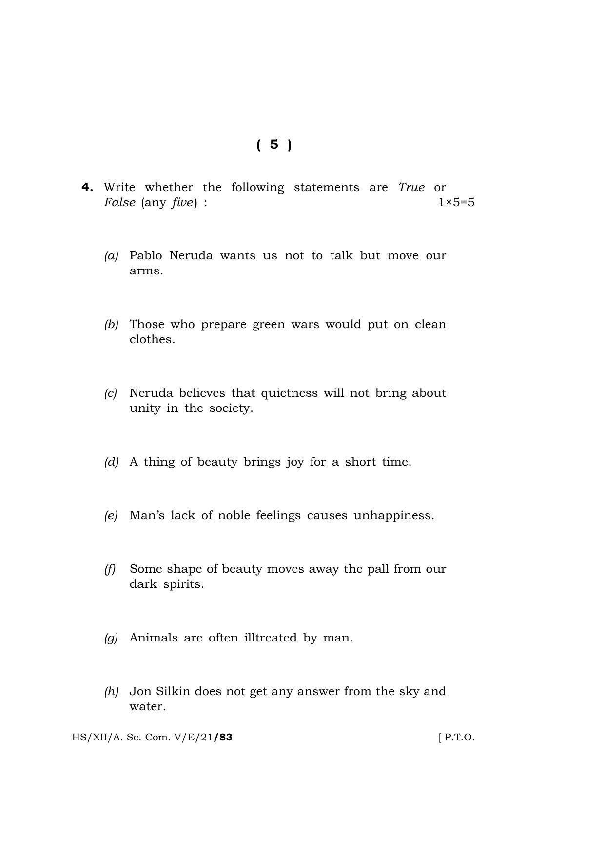 Meghalaya Board (MBOSE) Class 12 ELECTIVE ENGLISH  (HS-XII-A. Sc. Com. V-E-21) 2021 Question Paper - Page 5