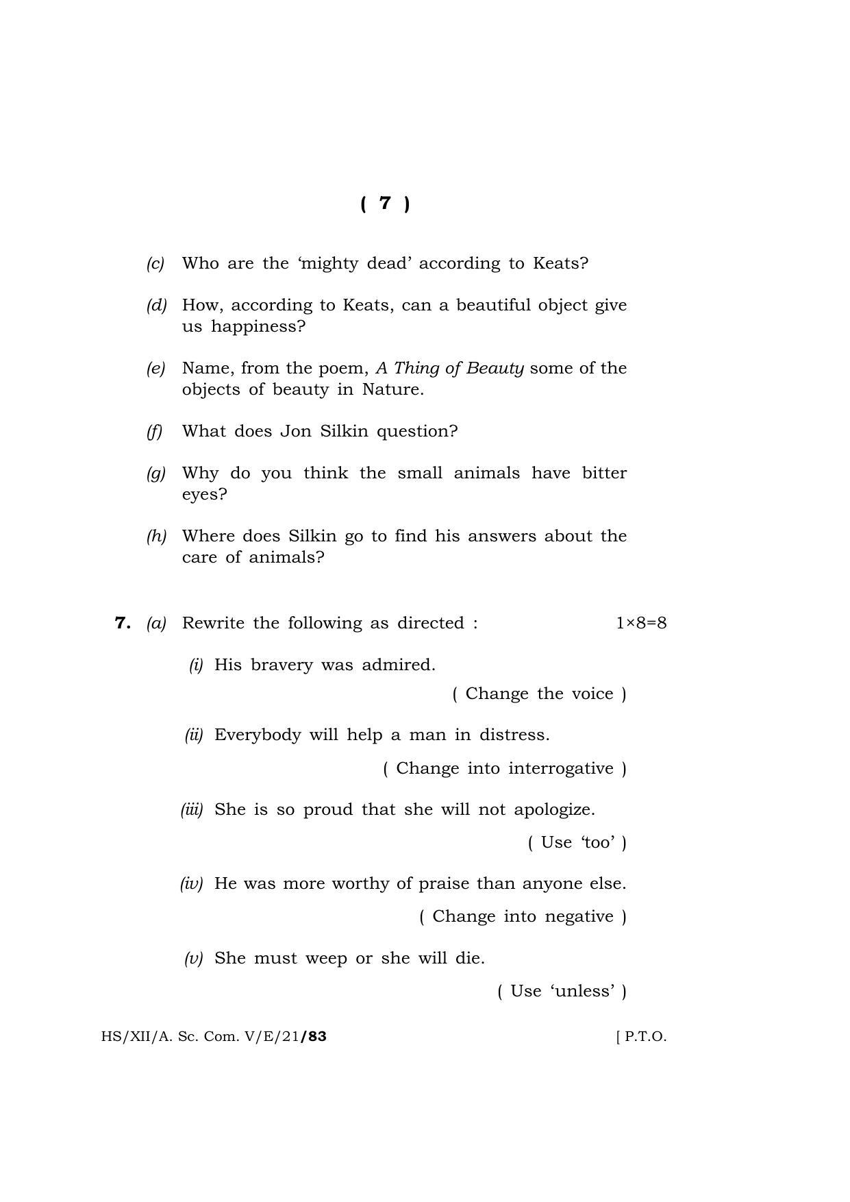 Meghalaya Board (MBOSE) Class 12 ELECTIVE ENGLISH  (HS-XII-A. Sc. Com. V-E-21) 2021 Question Paper - Page 7