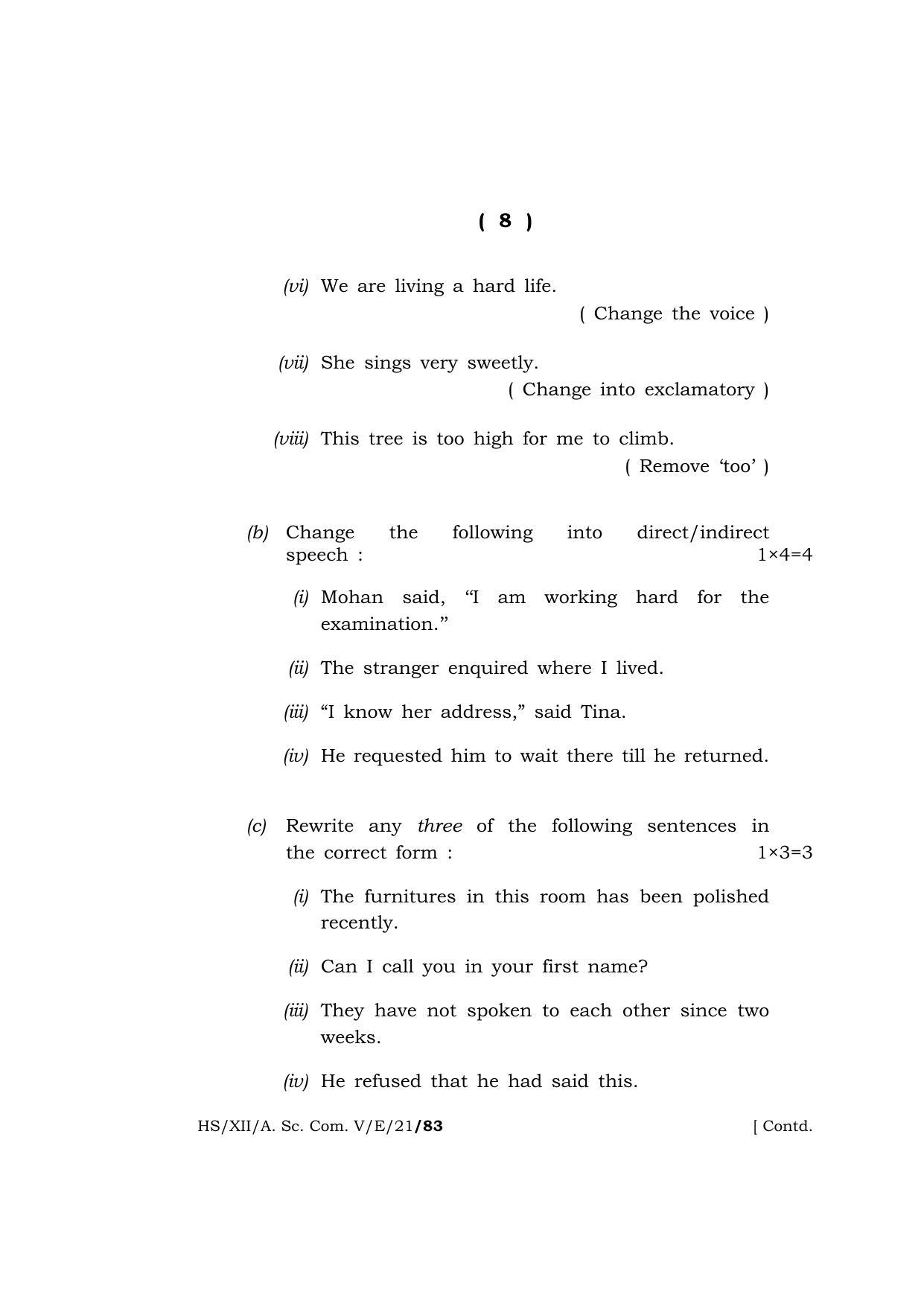 Meghalaya Board (MBOSE) Class 12 ELECTIVE ENGLISH  (HS-XII-A. Sc. Com. V-E-21) 2021 Question Paper - Page 8