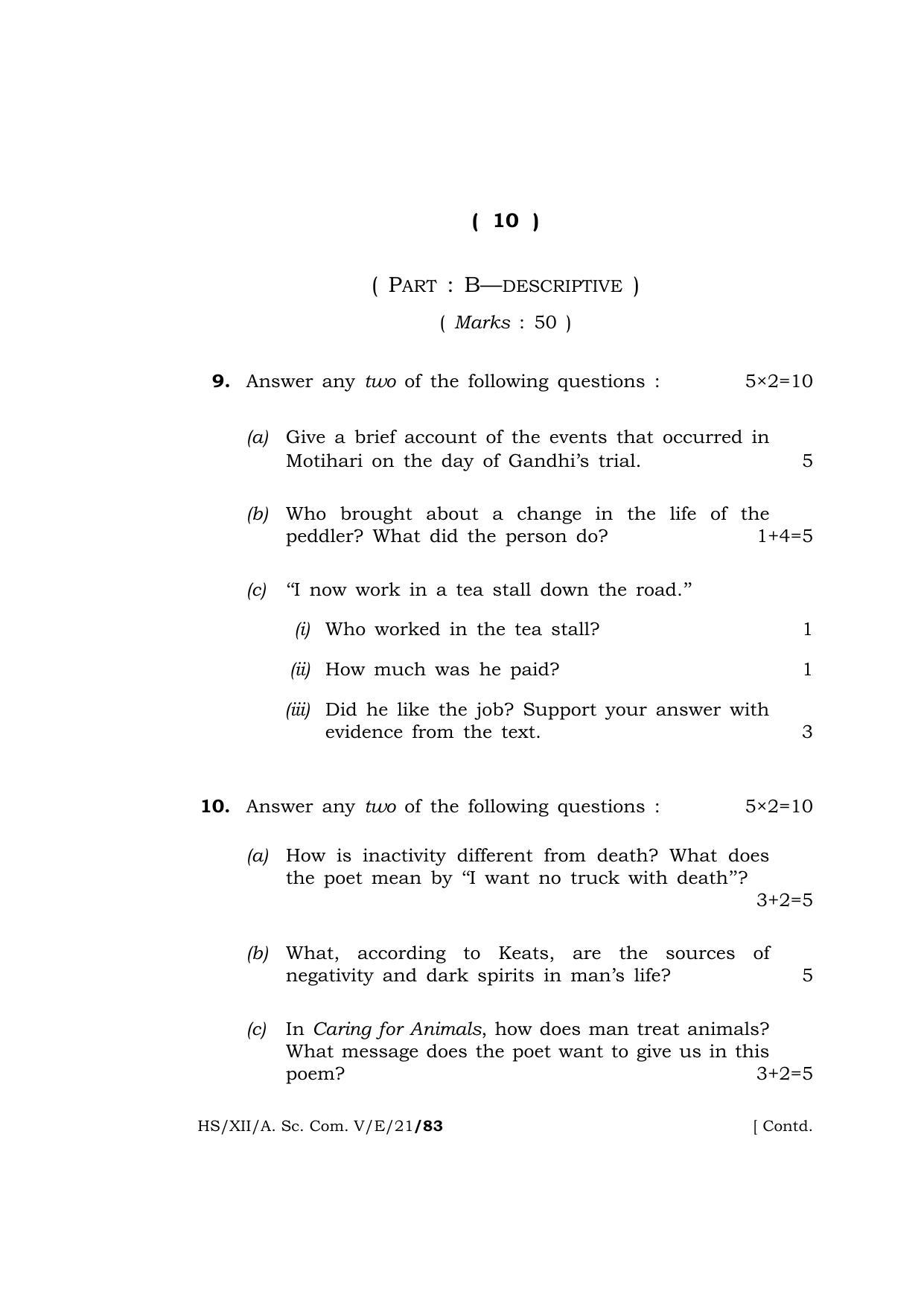 Meghalaya Board (MBOSE) Class 12 ELECTIVE ENGLISH  (HS-XII-A. Sc. Com. V-E-21) 2021 Question Paper - Page 10