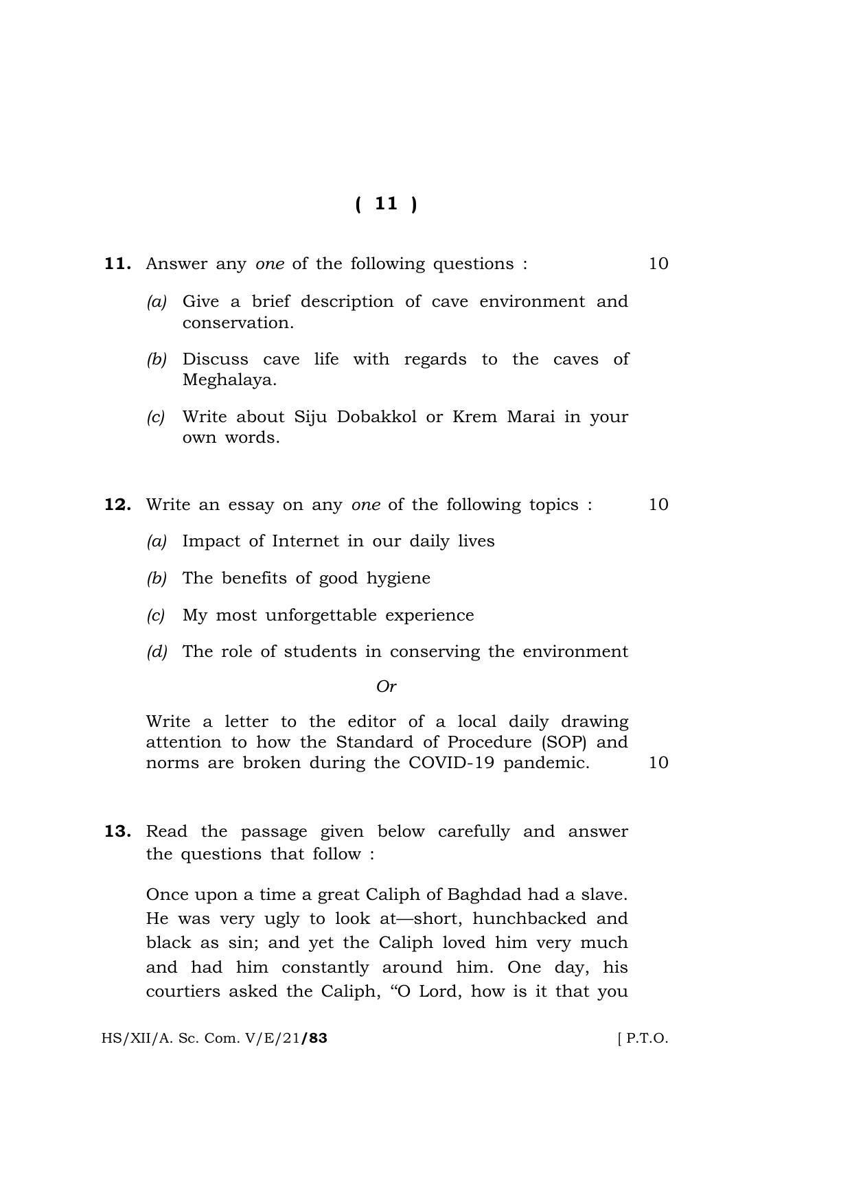 Meghalaya Board (MBOSE) Class 12 ELECTIVE ENGLISH  (HS-XII-A. Sc. Com. V-E-21) 2021 Question Paper - Page 11