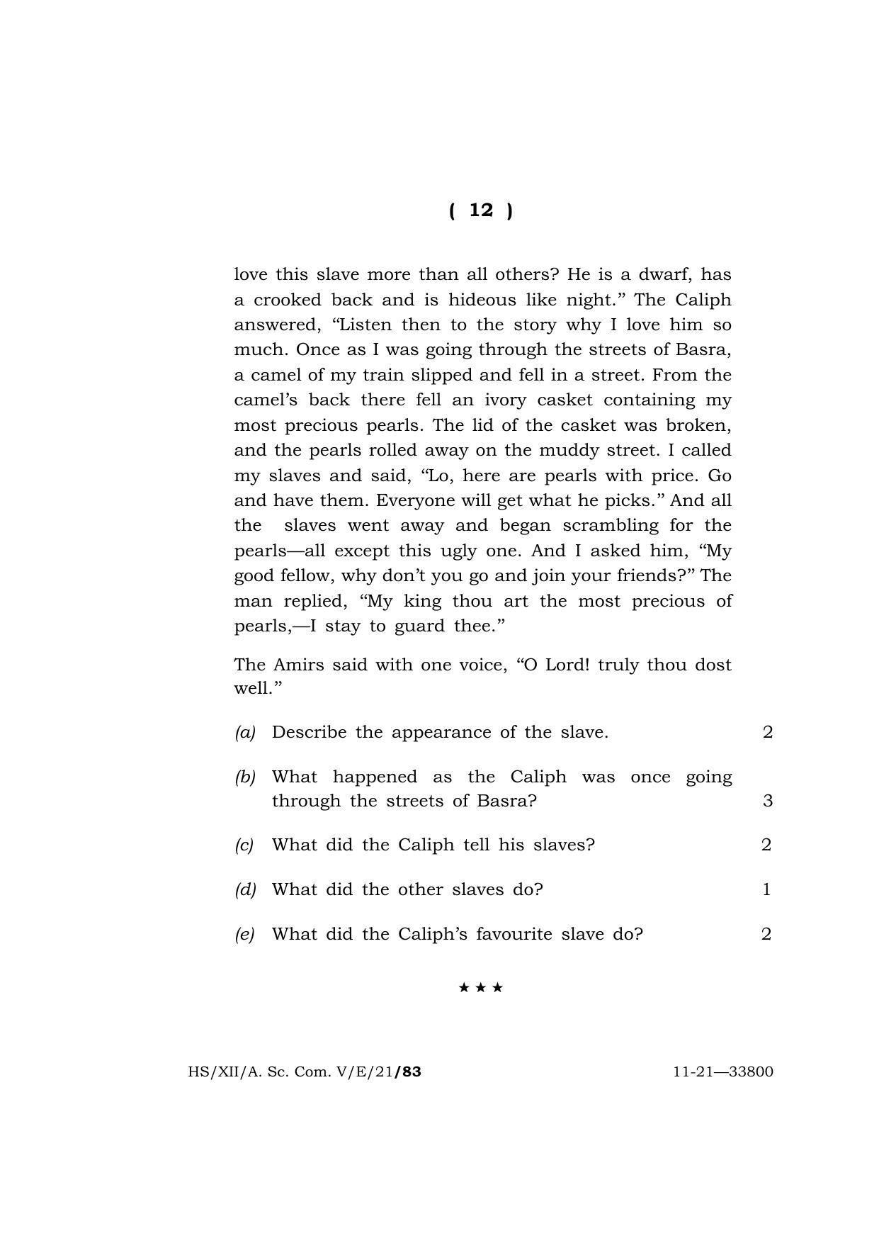 Meghalaya Board (MBOSE) Class 12 ELECTIVE ENGLISH  (HS-XII-A. Sc. Com. V-E-21) 2021 Question Paper - Page 12