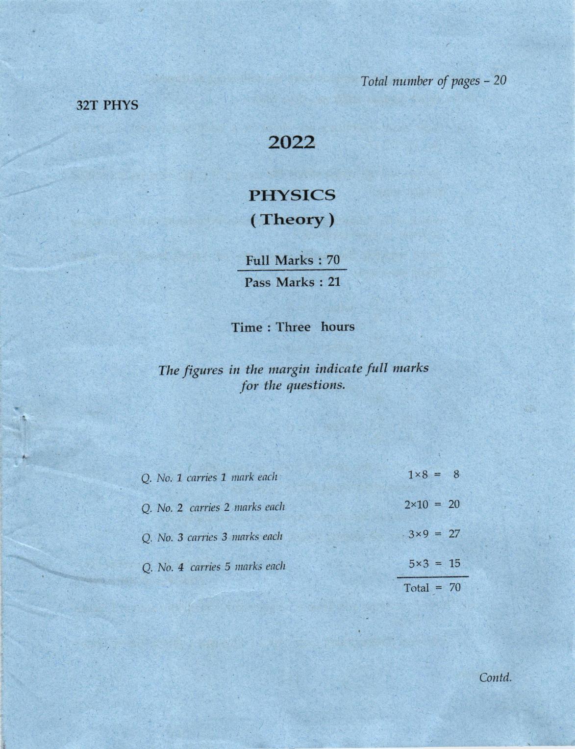 AHSEC Class 12 Physics Question Papers 2022 - Page 1