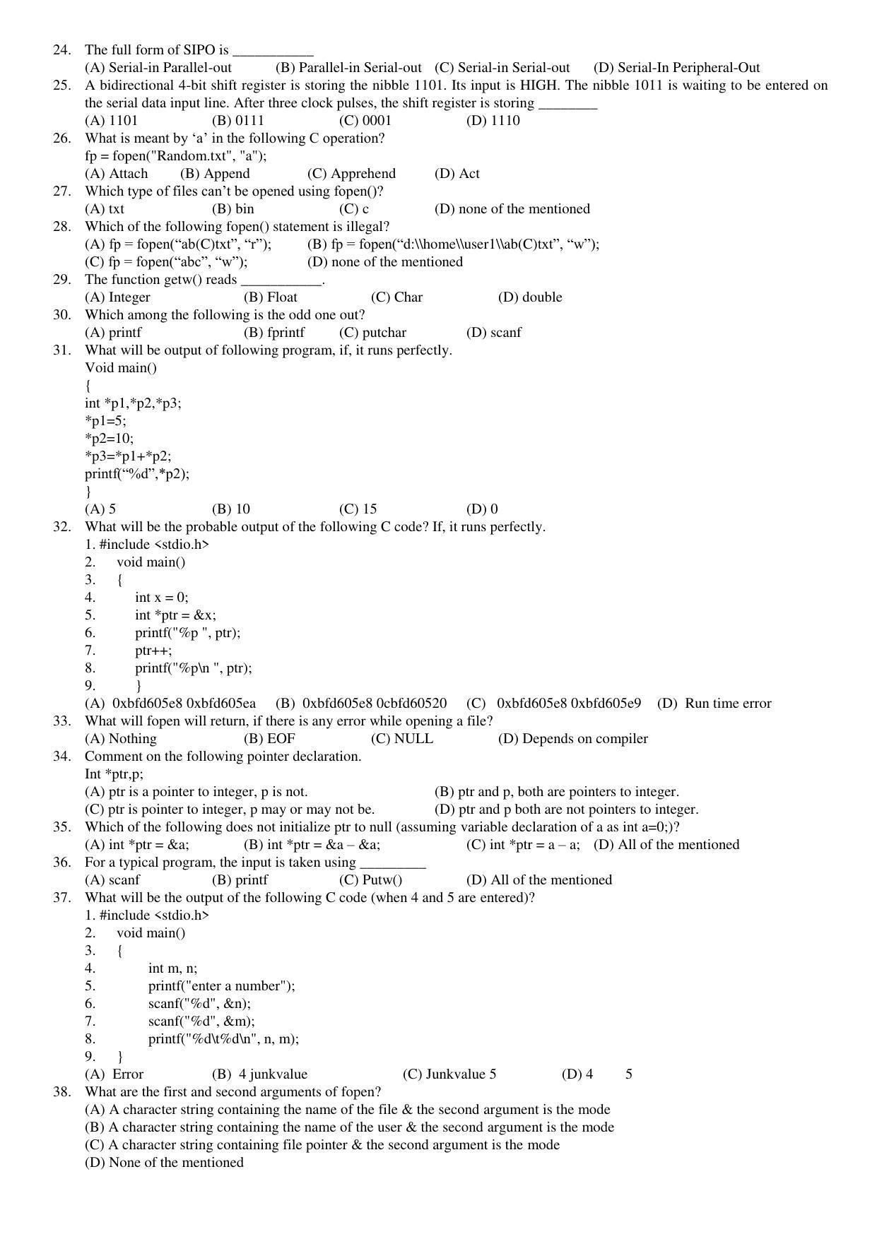 Hemchand North Gujarat University Sample Paper July-Sept 2021: M.Sc Semester-III  CPH-602 : Digital Electronics And Programming In C-II  Paper Code – 5302 - Page 2