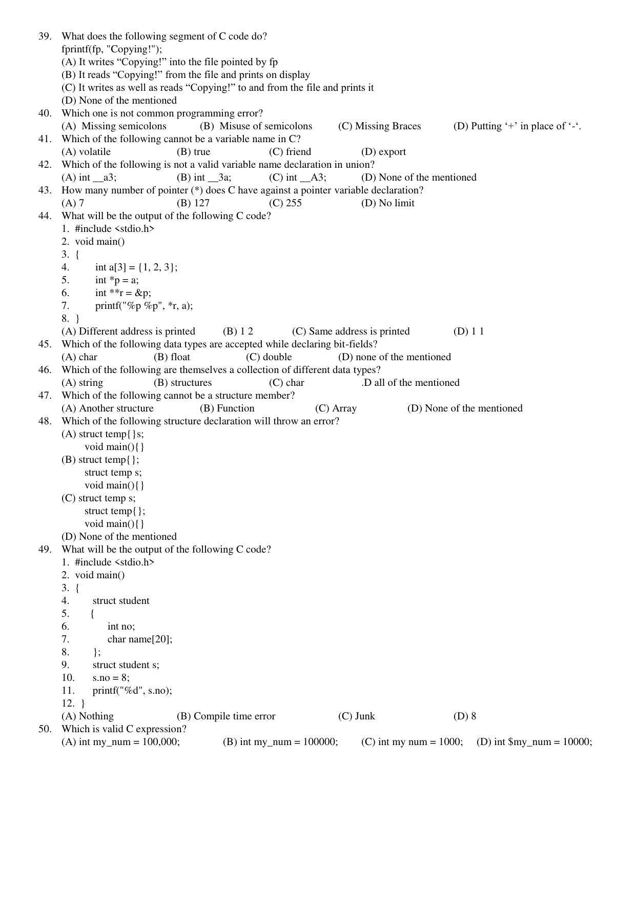 Hemchand North Gujarat University Sample Paper July-Sept 2021: M.Sc Semester-III  CPH-602 : Digital Electronics And Programming In C-II  Paper Code – 5302 - Page 3