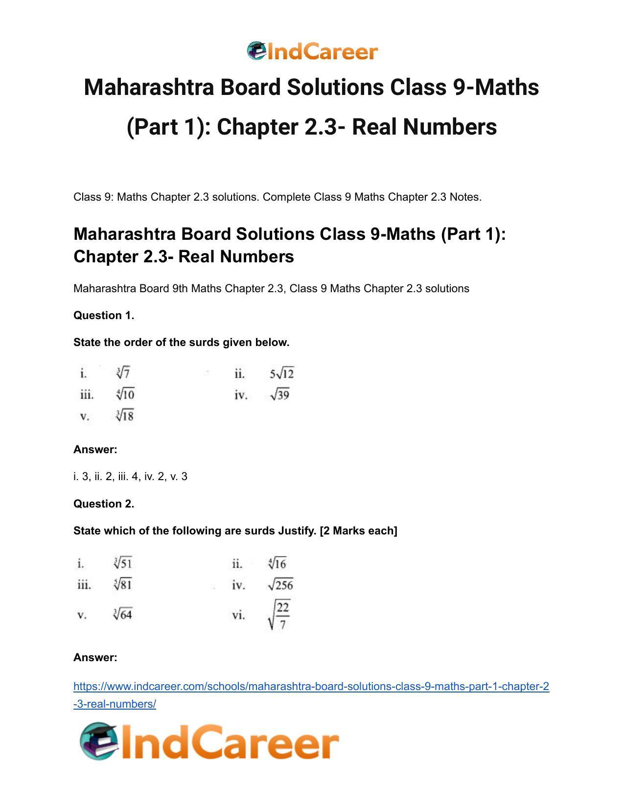 Maharashtra Board Solutions Class 9-Maths (Part 1): Chapter 2.3- Real Numbers - Page 2