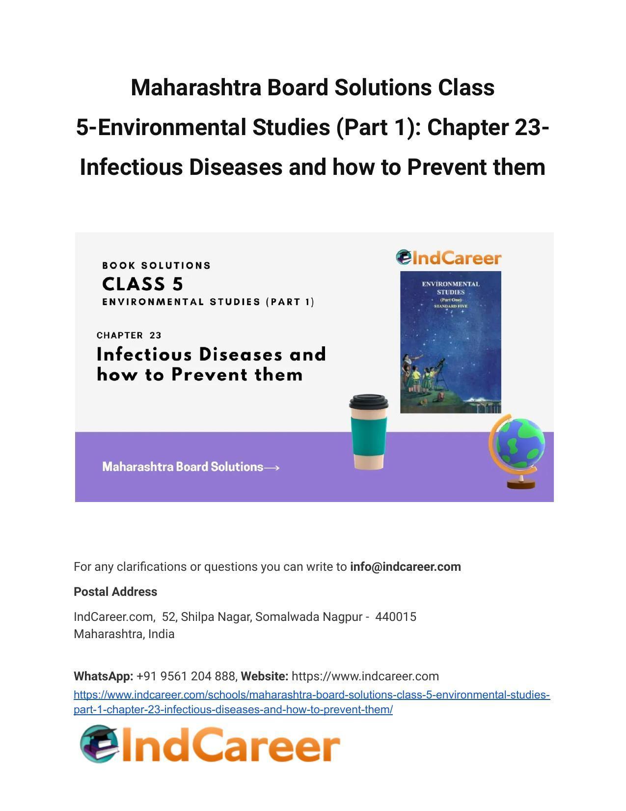 Maharashtra Board Solutions Class 5-Environmental Studies (Part 1): Chapter 23- Infectious Diseases and how to Prevent them - Page 1