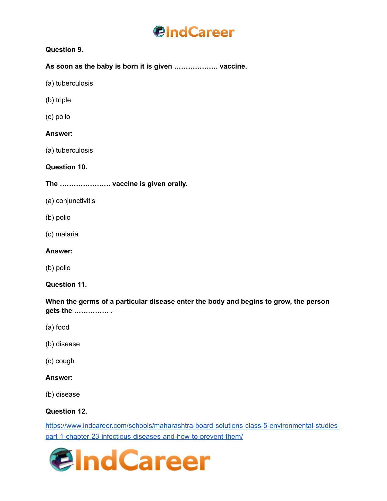 Maharashtra Board Solutions Class 5-Environmental Studies (Part 1): Chapter 23- Infectious Diseases and how to Prevent them - Page 9