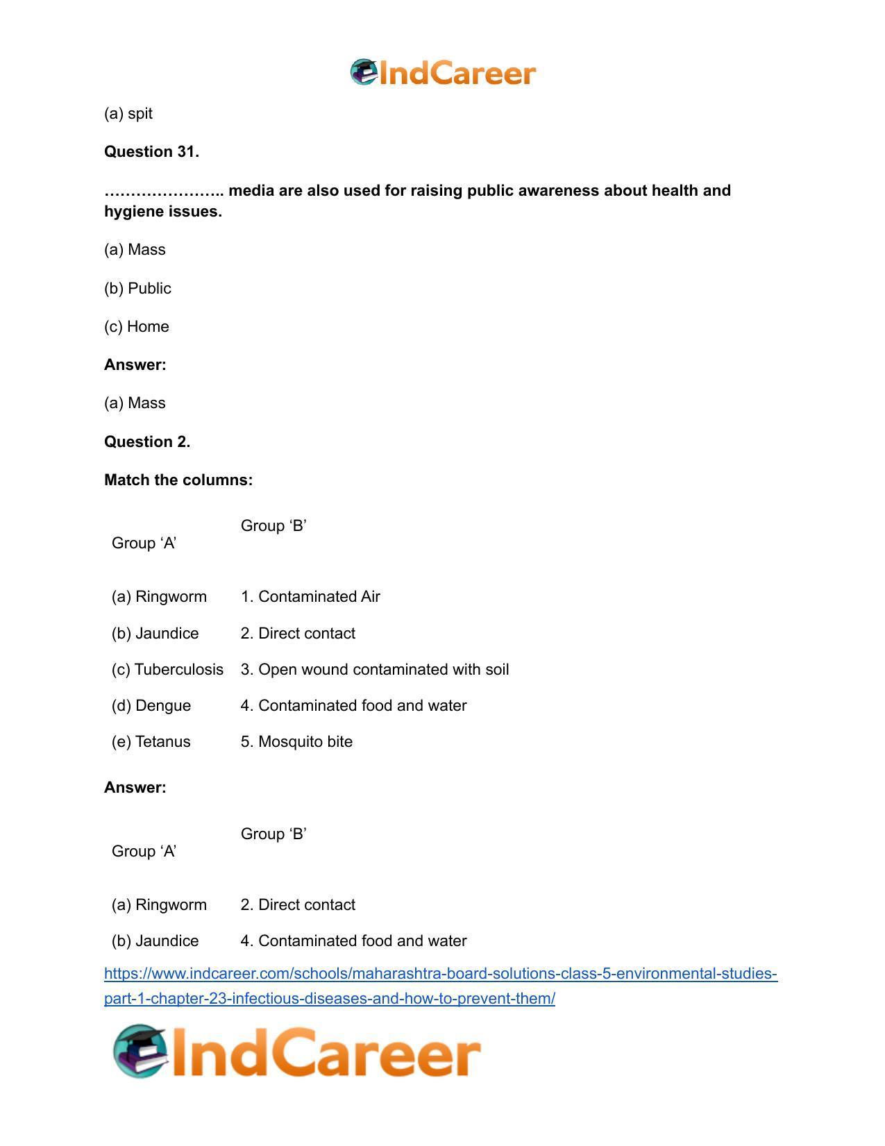 Maharashtra Board Solutions Class 5-Environmental Studies (Part 1): Chapter 23- Infectious Diseases and how to Prevent them - Page 16