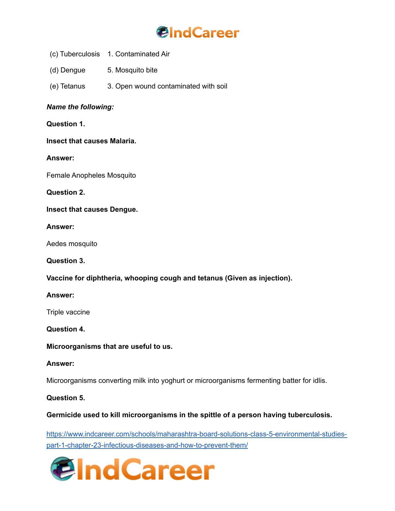 Maharashtra Board Solutions Class 5-Environmental Studies (Part 1): Chapter 23- Infectious Diseases and how to Prevent them - Page 17
