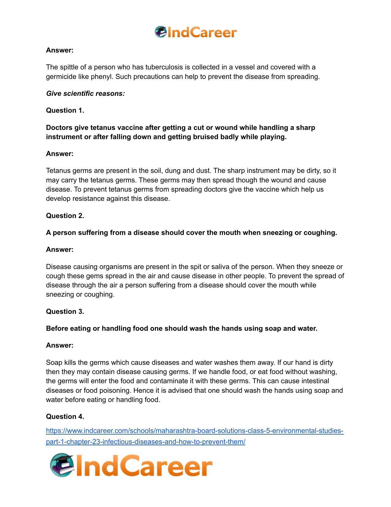 Maharashtra Board Solutions Class 5-Environmental Studies (Part 1): Chapter 23- Infectious Diseases and how to Prevent them - Page 20