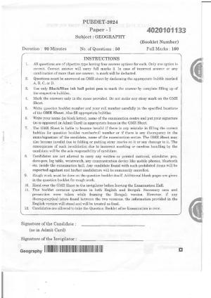 WB PUBDET 2024 Geography Question Paper