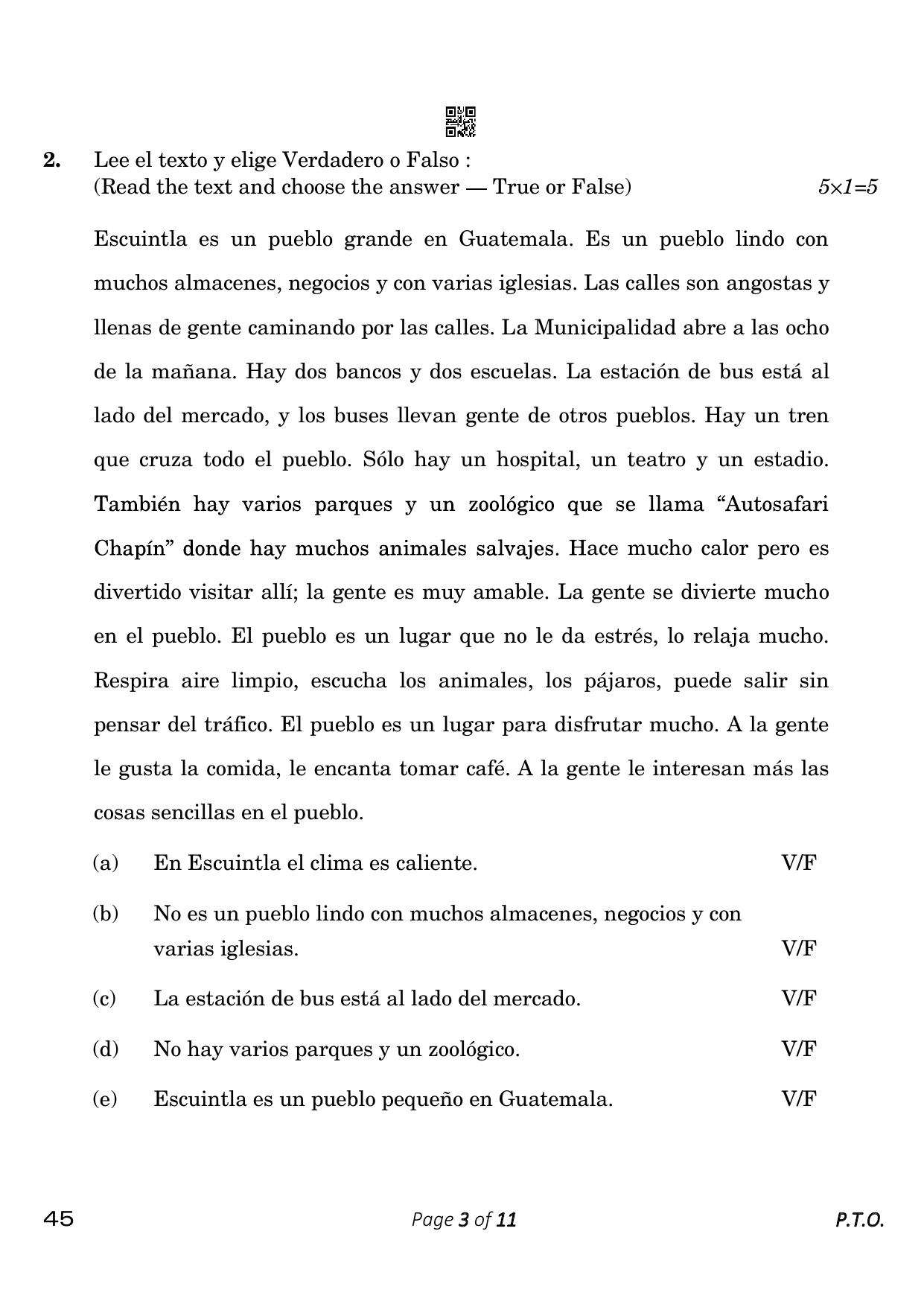 CBSE Class 10 45_Spanish 2023 Question Paper - Page 3