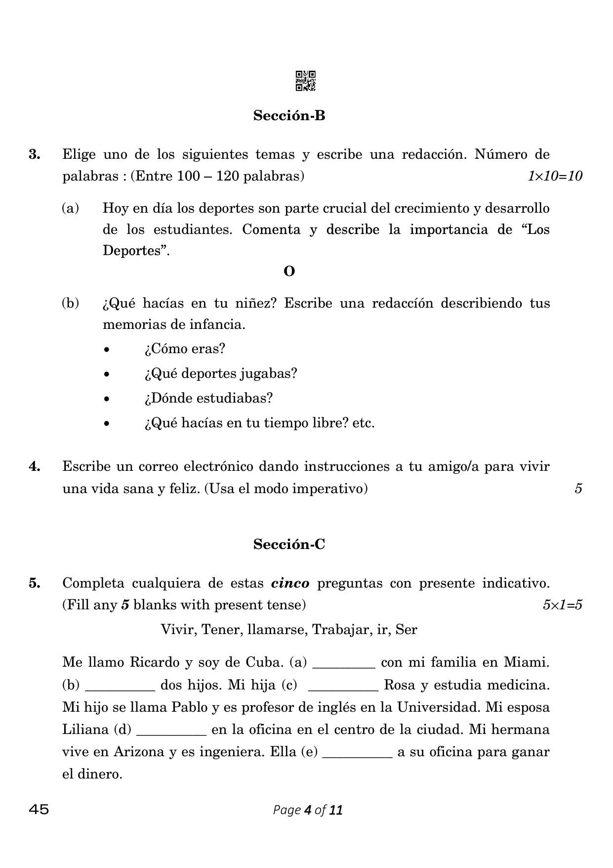 CBSE Class 10 45_Spanish 2023 Question Paper - Page 4