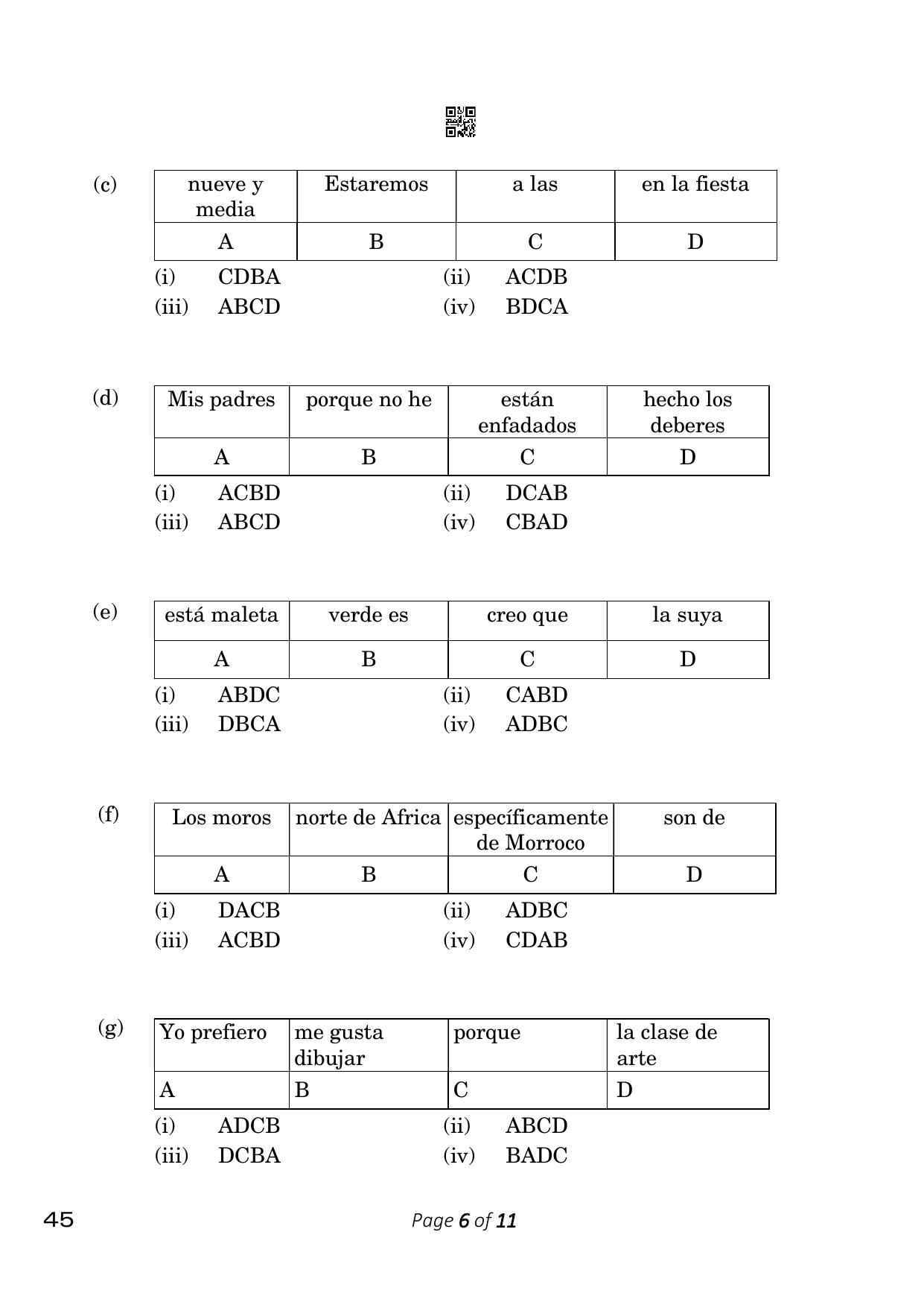 CBSE Class 10 45_Spanish 2023 Question Paper - Page 6