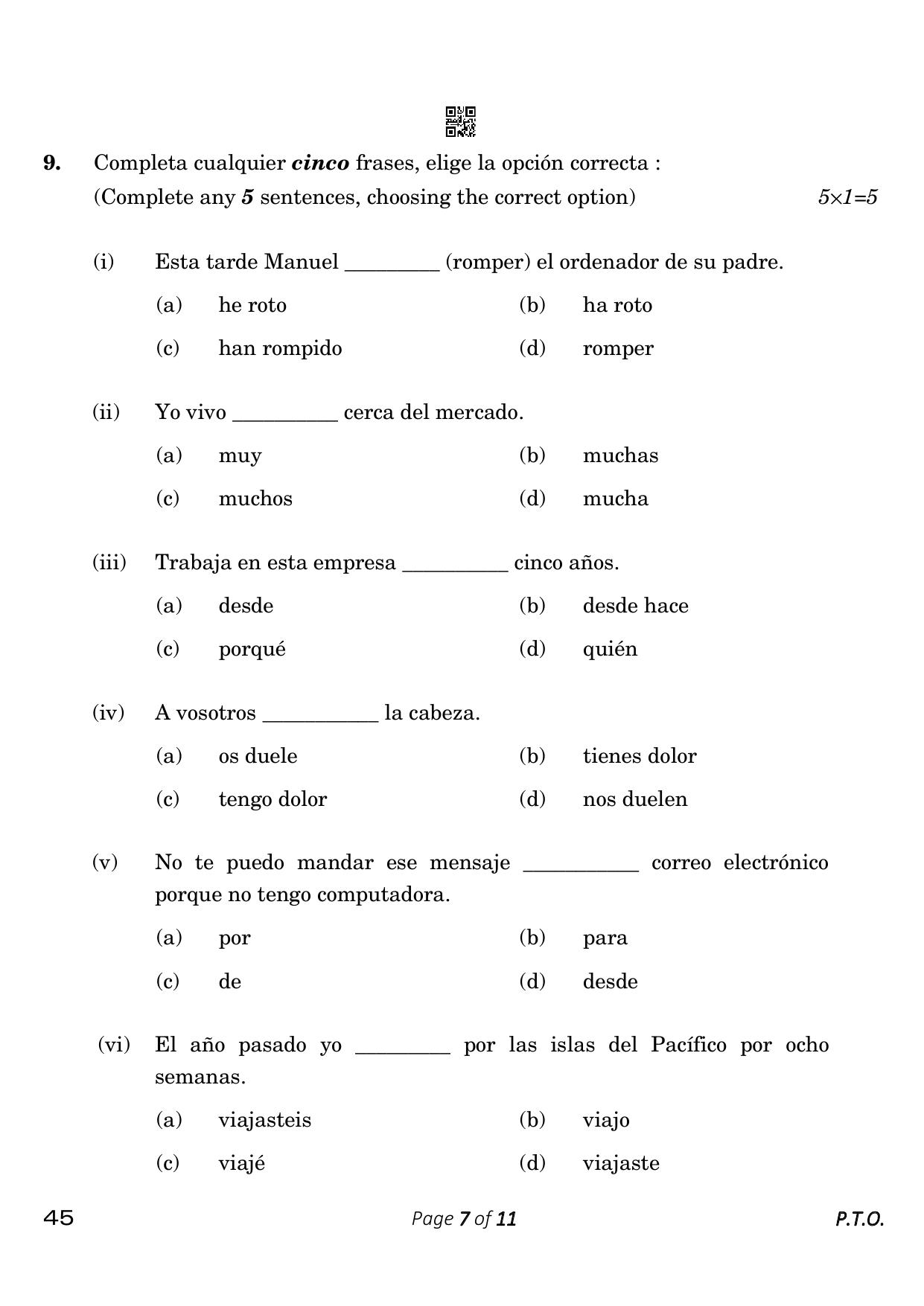 CBSE Class 10 45_Spanish 2023 Question Paper - Page 7