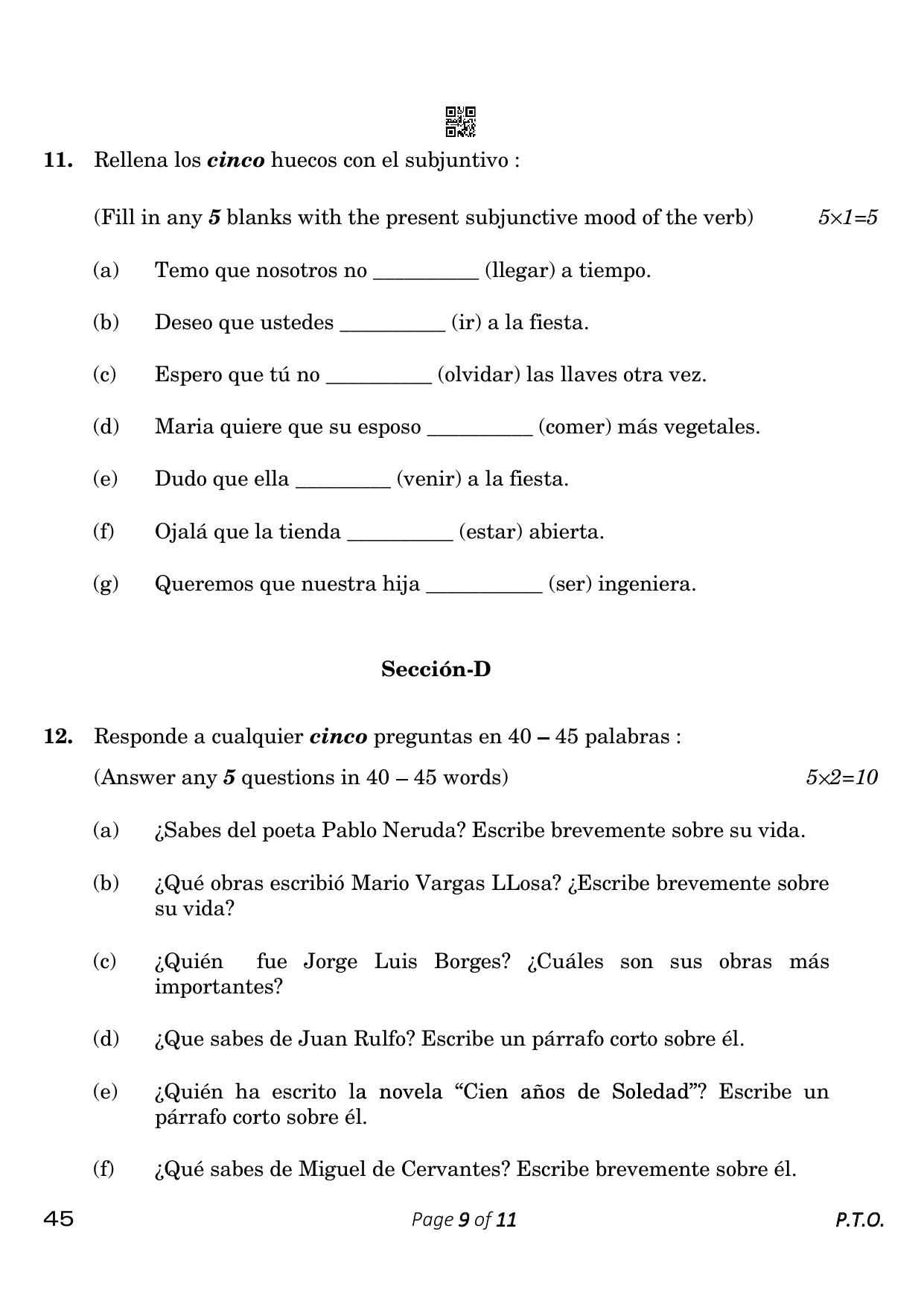 CBSE Class 10 45_Spanish 2023 Question Paper - Page 9