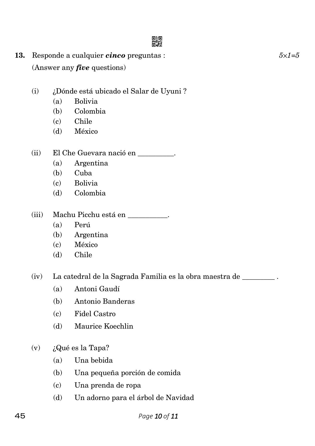 CBSE Class 10 45_Spanish 2023 Question Paper - Page 10