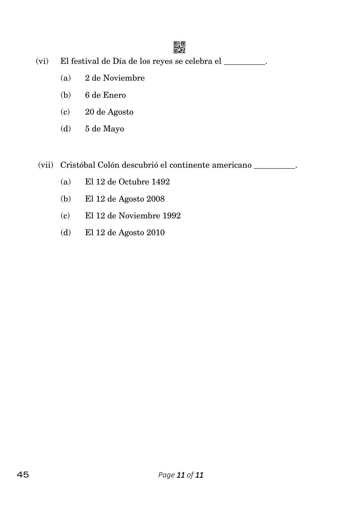 CBSE Class 10 45_Spanish 2023 Question Paper - Page 11